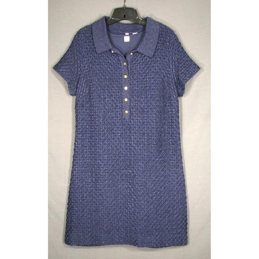 MOTH Anthropologie NAVY Airy Knit WOVEN RIBBON Short Sleeve SWEATER DRESS Sz M